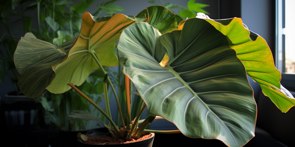 Mijn Alocasia als model voor creatieve huisdierfotografie